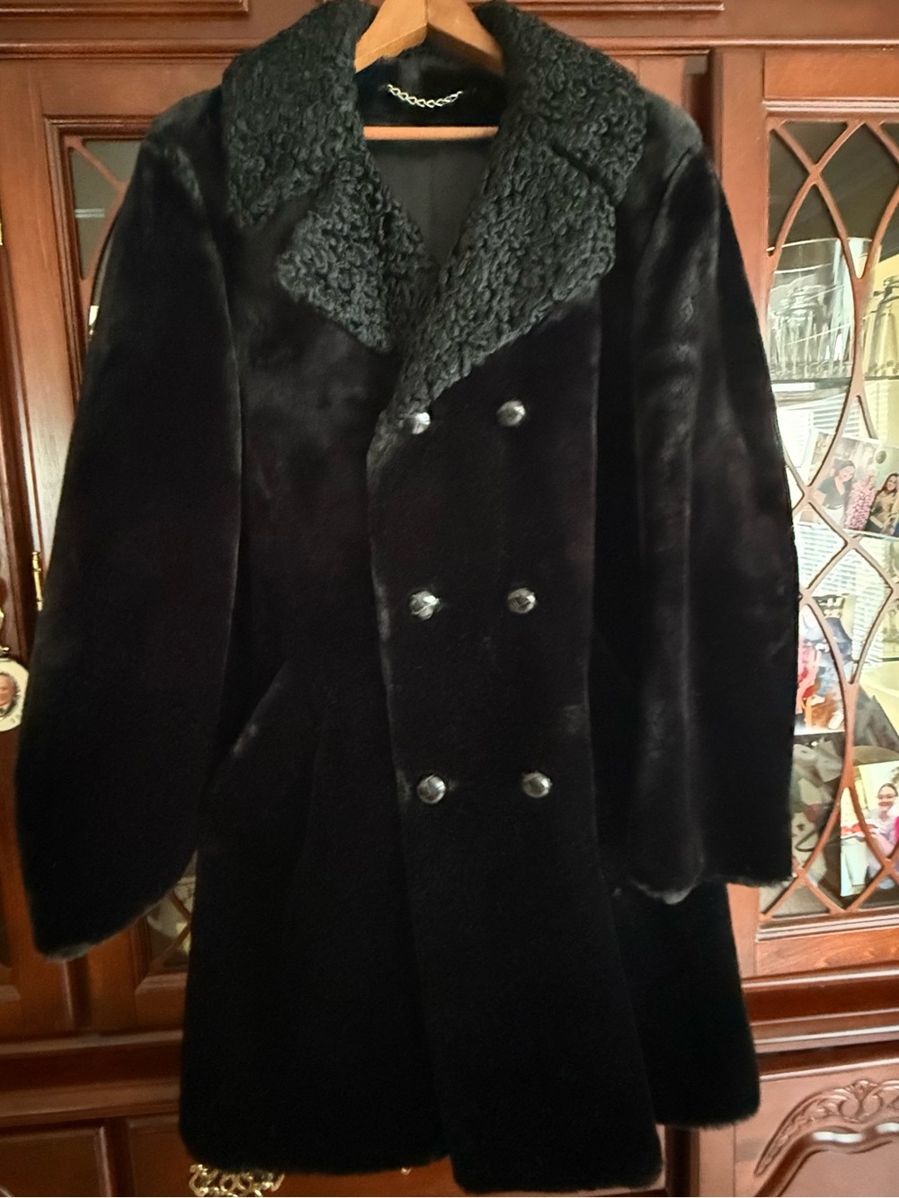 Men's Black Faux Fur Double-Breasted Coat